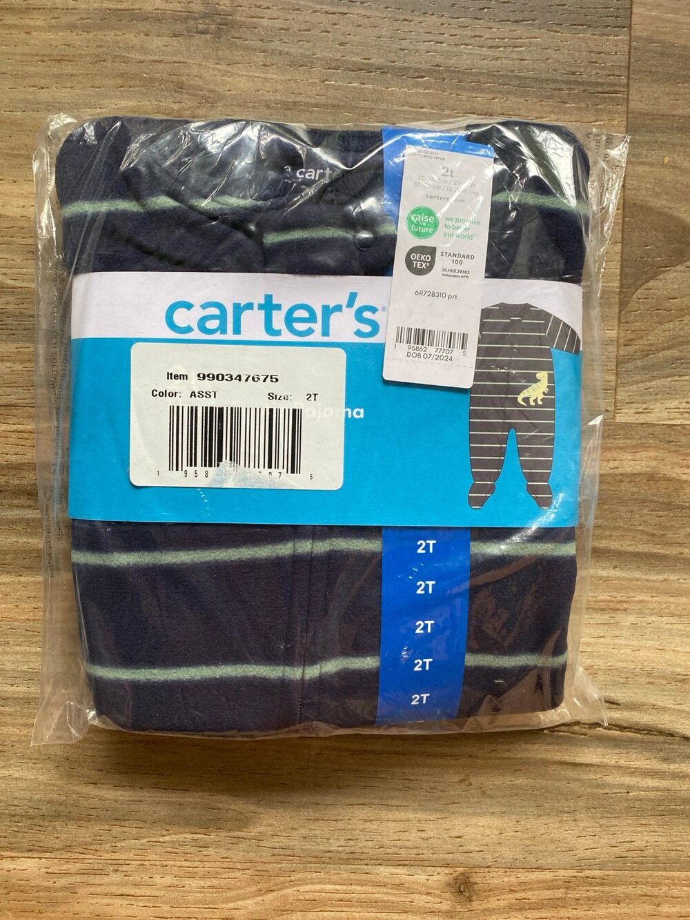 NWT Carter’s Fleece Footie Pajama Stripes and Dinosaur 2T